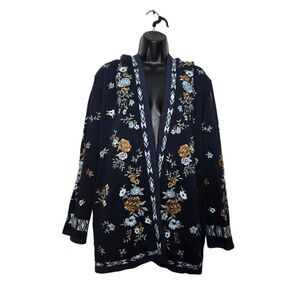 Driftwood Shelly Open Front Cardigan Size Medium Embroidered Floral
